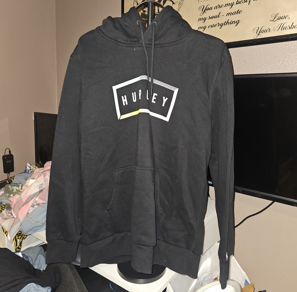 Hurley Black Pullover Hoodie with Multicolor Logo Accent